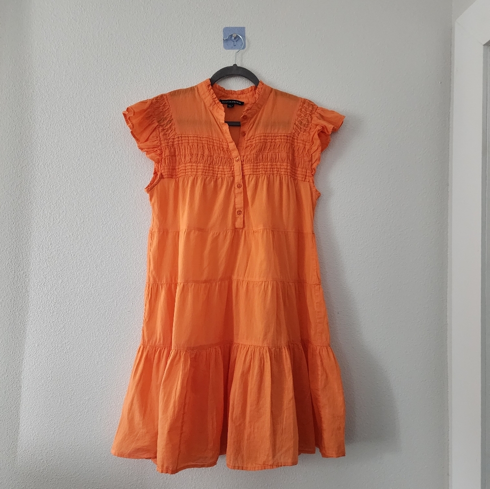 Boston Proper Vibrant Orange Ruffled Dress